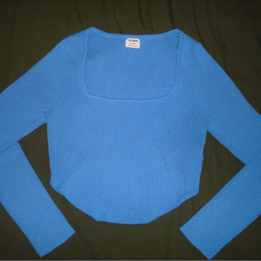 Cotton On Blue Ribbed Crop Top